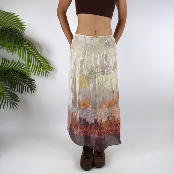 Vintage Y2K Fairy Grunge Floral Patchwork Boho Hippie Midi Skirt / Size: One - Picture 6 of 7